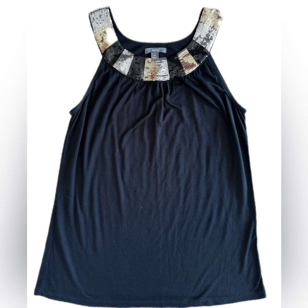 Apt. 9 Black Blouse with Gold and Silver Accents